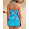imageYonique 2 Piece Swimsuits for Women Halter Tankini Top with Skirt Bottom V Neck Bathing SuitBlue Flowers