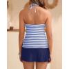 imageYonique 2 Piece Swimsuits for Women Halter Tankini Top with Skirt Bottom V Neck Bathing SuitBluewhite Striped