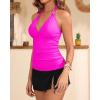 imageYonique 2 Piece Swimsuits for Women Halter Tankini Top with Skirt Bottom V Neck Bathing SuitHot Pink