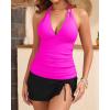 imageYonique 2 Piece Swimsuits for Women Halter Tankini Top with Skirt Bottom V Neck Bathing SuitHot Pink