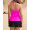 imageYonique 2 Piece Swimsuits for Women Halter Tankini Top with Skirt Bottom V Neck Bathing SuitHot Pink