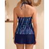 imageYonique 2 Piece Swimsuits for Women Halter Tankini Top with Skirt Bottom V Neck Bathing SuitNavy Blue Striped