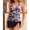 imageYonique 2 Piece Swimsuits for Women Halter Tankini Top with Skirt Bottom V Neck Bathing SuitPurple Floral