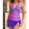 imageYonique 2 Piece Swimsuits for Women Halter Tankini Top with Skirt Bottom V Neck Bathing SuitPurple Geometric