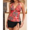 imageYonique 2 Piece Swimsuits for Women Halter Tankini Top with Skirt Bottom V Neck Bathing SuitRed Floral