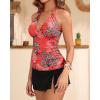 imageYonique 2 Piece Swimsuits for Women Halter Tankini Top with Skirt Bottom V Neck Bathing SuitRed Floral