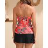 imageYonique 2 Piece Swimsuits for Women Halter Tankini Top with Skirt Bottom V Neck Bathing SuitRed Floral