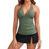 imageYonique 2 Piece Swimsuits for Women Halter Tankini Top with Skirt Bottom V Neck Bathing SuitArmy Green