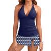 imageYonique 2 Piece Swimsuits for Women Halter Tankini Top with Skirt Bottom V Neck Bathing SuitNavy Blue