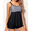 imageYonique Two Piece Tankini Bathing Suits for Women Tummy Control Swimsuits with Boy Shorts Modest SwimwearBlack  Striped 01