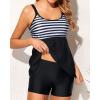 imageYonique Two Piece Tankini Bathing Suits for Women Tummy Control Swimsuits with Boy Shorts Modest SwimwearBlack  Striped 01
