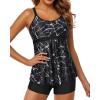 imageYonique Two Piece Tankini Bathing Suits for Women Tummy Control Swimsuits with Boy Shorts Modest SwimwearBlack Marbling Print