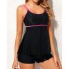 imageYonique Two Piece Tankini Bathing Suits for Women Tummy Control Swimsuits with Boy Shorts Modest SwimwearBlack and Fuschia