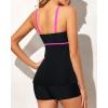 imageYonique Two Piece Tankini Bathing Suits for Women Tummy Control Swimsuits with Boy Shorts Modest SwimwearBlack and Fuschia