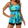 imageYonique Two Piece Tankini Bathing Suits for Women Tummy Control Swimsuits with Boy Shorts Modest SwimwearBlue Leaf