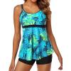 imageYonique Two Piece Tankini Bathing Suits for Women Tummy Control Swimsuits with Boy Shorts Modest SwimwearBlue Leaf
