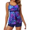 imageYonique Two Piece Tankini Bathing Suits for Women Tummy Control Swimsuits with Boy Shorts Modest SwimwearBlue Purple Leaf
