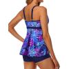 imageYonique Two Piece Tankini Bathing Suits for Women Tummy Control Swimsuits with Boy Shorts Modest SwimwearBlue Purple Leaf
