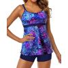 imageYonique Two Piece Tankini Bathing Suits for Women Tummy Control Swimsuits with Boy Shorts Modest SwimwearBlue Purple Leaf