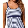 imageYonique Two Piece Tankini Bathing Suits for Women Tummy Control Swimsuits with Boy Shorts Modest SwimwearBlue and White Stripe
