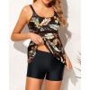 imageYonique Two Piece Tankini Bathing Suits for Women Tummy Control Swimsuits with Boy Shorts Modest SwimwearBrown Leaves