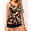 imageYonique Two Piece Tankini Bathing Suits for Women Tummy Control Swimsuits with Boy Shorts Modest SwimwearBrown Leaves