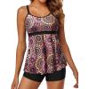 imageYonique Two Piece Tankini Bathing Suits for Women Tummy Control Swimsuits with Boy Shorts Modest SwimwearBrown Mandala