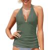 imageYonique Womens Halter Tankini Top No Bottom V Neck Swim Top Tummy Control Bathing Suit TopArmy Green