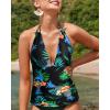 imageYonique Womens Halter Tankini Top No Bottom V Neck Swim Top Tummy Control Bathing Suit TopBlack Pineapple
