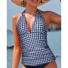imageYonique Womens Halter Tankini Top No Bottom V Neck Swim Top Tummy Control Bathing Suit TopBlack and White Plaid