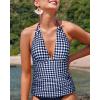 imageYonique Womens Halter Tankini Top No Bottom V Neck Swim Top Tummy Control Bathing Suit TopBlack and White Plaid