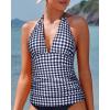 imageYonique Womens Halter Tankini Top No Bottom V Neck Swim Top Tummy Control Bathing Suit TopBlack and White Plaid