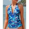 imageYonique Womens Halter Tankini Top No Bottom V Neck Swim Top Tummy Control Bathing Suit TopBlue Leaf