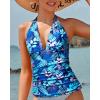 imageYonique Womens Halter Tankini Top No Bottom V Neck Swim Top Tummy Control Bathing Suit TopBlue Leaf