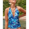 imageYonique Womens Halter Tankini Top No Bottom V Neck Swim Top Tummy Control Bathing Suit TopBlue Leaf