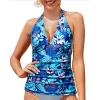 imageYonique Womens Halter Tankini Top No Bottom V Neck Swim Top Tummy Control Bathing Suit TopBlue Leaf
