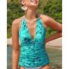 imageYonique Womens Halter Tankini Top No Bottom V Neck Swim Top Tummy Control Bathing Suit TopBlue Paisley 02