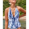 imageYonique Womens Halter Tankini Top No Bottom V Neck Swim Top Tummy Control Bathing Suit TopBlue Tie Dye