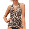 imageYonique Womens Halter Tankini Top No Bottom V Neck Swim Top Tummy Control Bathing Suit TopBrown Leopard
