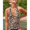 imageYonique Womens Halter Tankini Top No Bottom V Neck Swim Top Tummy Control Bathing Suit TopBrown Leopard