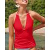 imageYonique Womens Halter Tankini Top No Bottom V Neck Swim Top Tummy Control Bathing Suit TopChili Red