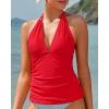 imageYonique Womens Halter Tankini Top No Bottom V Neck Swim Top Tummy Control Bathing Suit TopChili Red