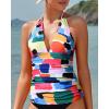 imageYonique Womens Halter Tankini Top No Bottom V Neck Swim Top Tummy Control Bathing Suit TopColor Block
