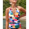imageYonique Womens Halter Tankini Top No Bottom V Neck Swim Top Tummy Control Bathing Suit TopColor Block