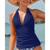 imageYonique Womens Halter Tankini Top No Bottom V Neck Swim Top Tummy Control Bathing Suit TopNavy Blue