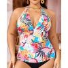 imageYonique Womens Halter Tankini Top No Bottom V Neck Swim Top Tummy Control Bathing Suit TopPink Flower