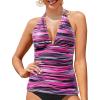 imageYonique Womens Halter Tankini Top No Bottom V Neck Swim Top Tummy Control Bathing Suit TopPink Stripes