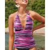imageYonique Womens Halter Tankini Top No Bottom V Neck Swim Top Tummy Control Bathing Suit TopPink Stripes