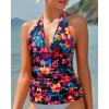 imageYonique Womens Halter Tankini Top No Bottom V Neck Swim Top Tummy Control Bathing Suit TopRed Flower