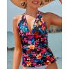 imageYonique Womens Halter Tankini Top No Bottom V Neck Swim Top Tummy Control Bathing Suit TopRed Flower